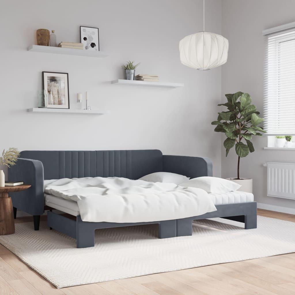 Daybed Med Udtræk Madras 90x190 Velour Mørkegrå - Daybed  - 8720845463410