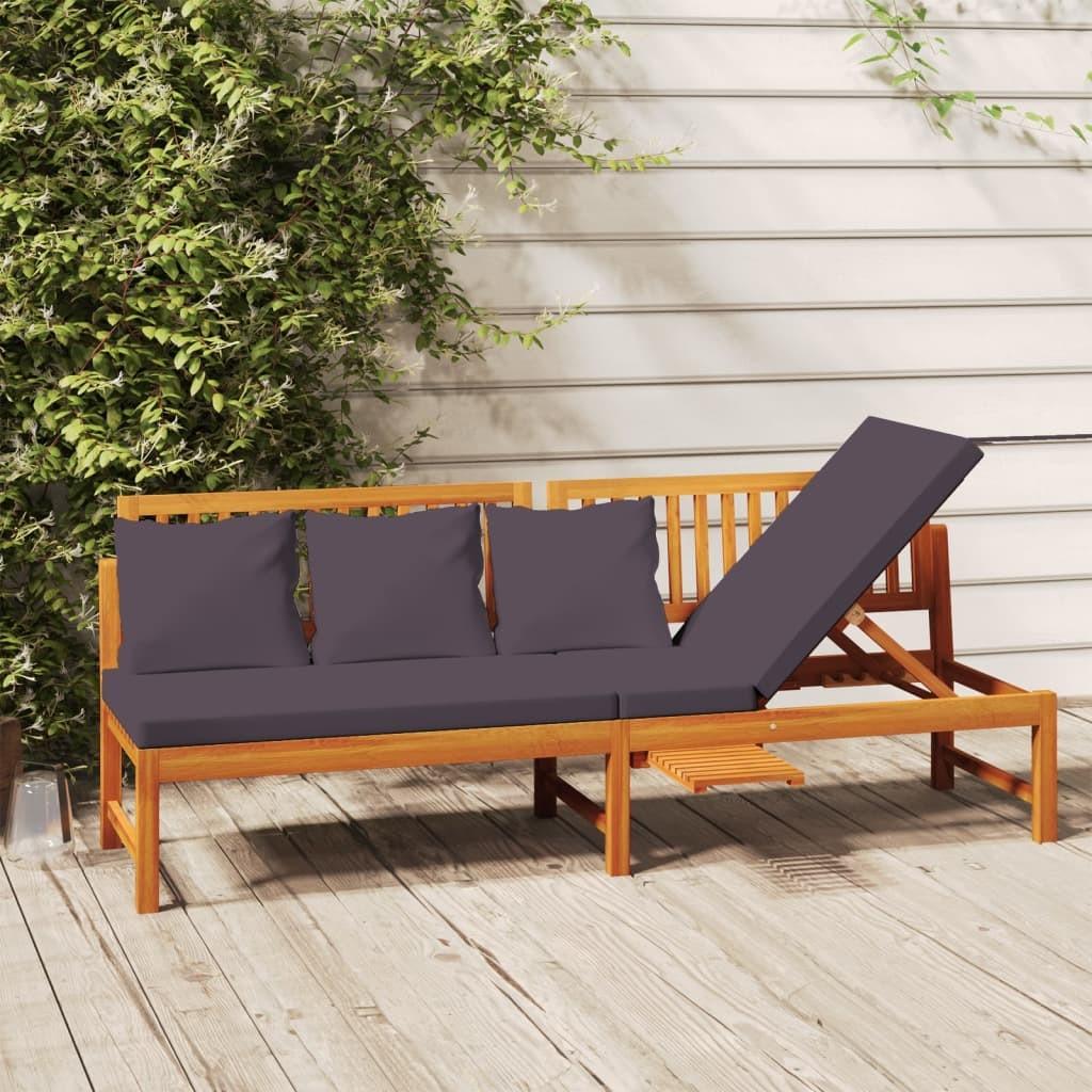 Brun Daybed Med Grå Hynde 200x60x75 Massivt Akacietræ - Boligcenter Daybed  - 8720286142820