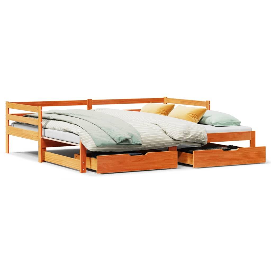Daybed Med Udtræk Skuffer 90x200 Massivt Fyrretræ Gyldenbrun - Daybed  - 8721102945519
