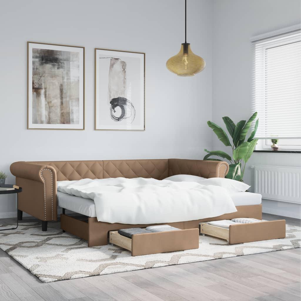 Daybed Med Udtræk Skuffer 90x200 Kunstlæder Cappuccino - Daybed  - 8720845471088